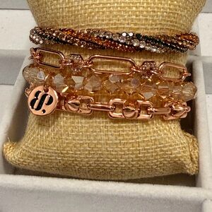 BOMB PARTY Rose Gold Layered Crystal and Chain Bracelet Set BRAND NEW